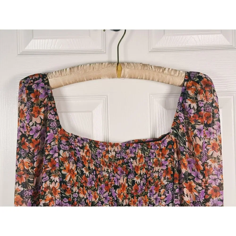 ASTR the Label Tonina Ruched Floral Puff Sleeve Blouse Size XL Cottage Romantic